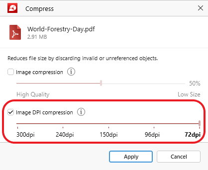 PDF Extra: the PDF compression settings panel with the